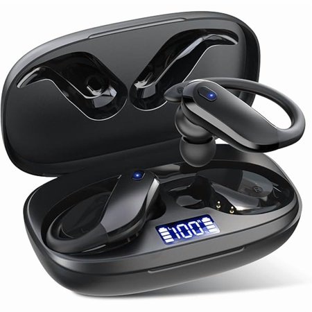 CZ Wireless Earbuds Bluetooth 5.3 Headphones Sport,IPX7 Waterproof Sports Earphones with Earhooks,48H Playtime,Lightweight 7.8g,Fast Charging Case,Noise Cancelling Mic for Running Gym Workout-Black