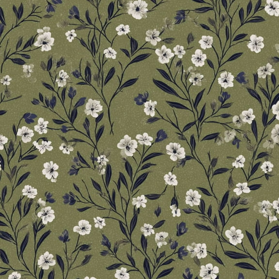 Cottagecore Peel and Stick Wallpaper 17.7in x 9.8ft Floral White Flower Dark Green Leaves Olive Green Contact Paper Vinyl Waterproof Self Adhesive Wall Paper for Bedroom Shelf Cabinet Renter Friendly