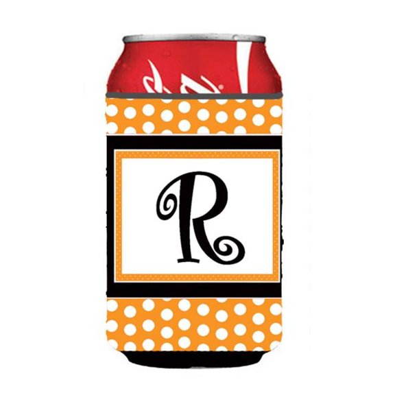 Letter R Initial Monogram - Orange Polkadots Can Or Bottle  Hugger