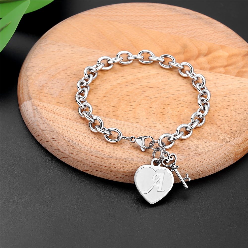 monogram personalized bracelet Heart charm bracelet adjustable bracelet initial bracelet love heart charm