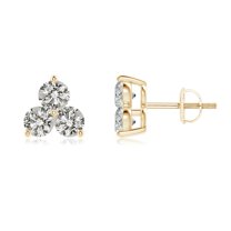 ANGARA Natural Diamond Three Stone Stud Earrings in 14K Yellow Gold for Women (Size-2.8mm| Color-K| Clarity-I3) | April Birthstone, Anniversary, Jewelry Gift for Women | Natural Diamond Earrings
