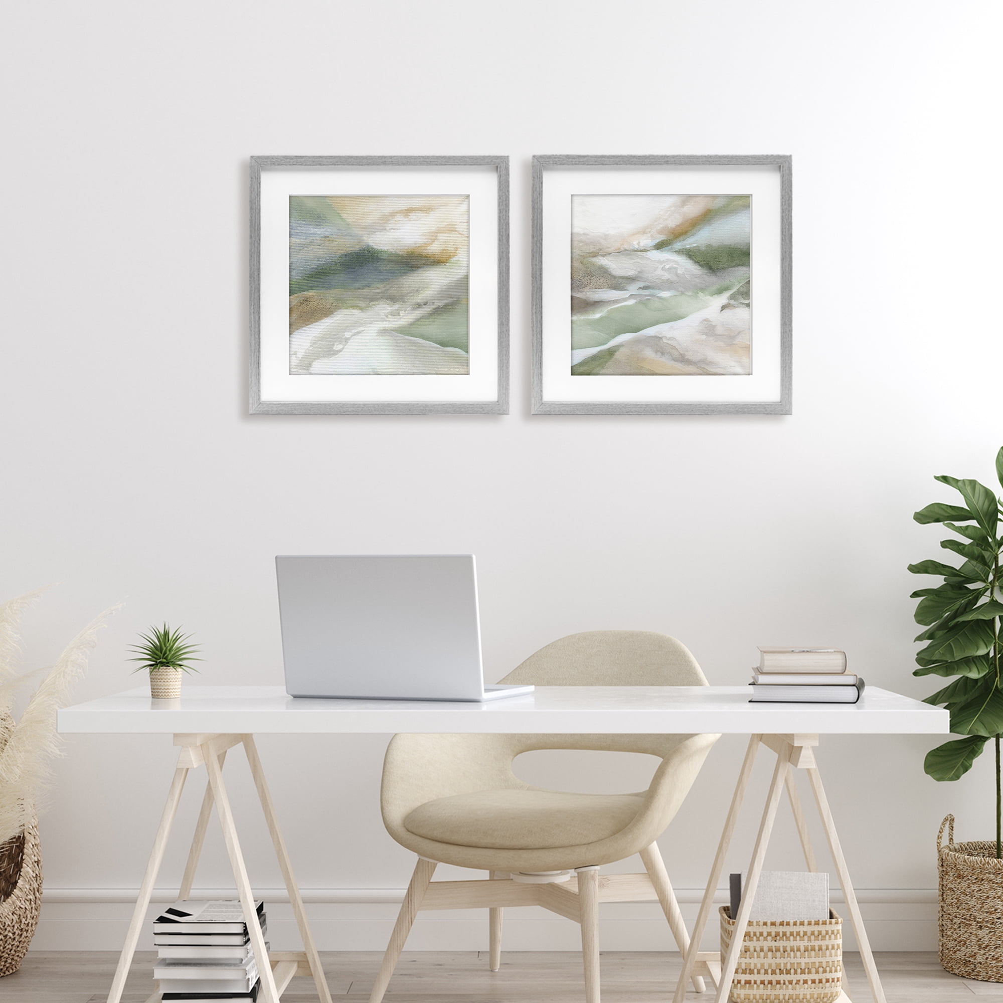 Stupell Industries Serene Misty Valley Abstraction 2 Piece Gray Framed Print Under Glass Set, design by Carol Robinson