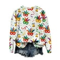 thumbnail image 4 of Craaazy Women's Mardi Gras Shirts Round-neck Casual Long-sleeved Sweatshirt Holiday Party Costumes Graphic Carnival Top Gifts, 4 of 6