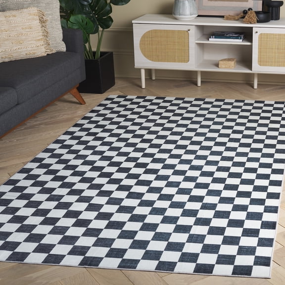 Safavieh Santa Clara Madrid Checkered Polyester Area Rug, Ivory/Black, 5' x 8'