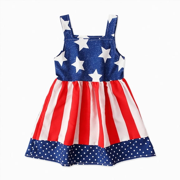 NIEWTR 4th of July Toddler Girl Dress American Flag Sleeveless Patriotic Outfit Kid Independence Day Clothes Red White Blue Casual Sundress 1-6T(A-Red,2-3 Years)