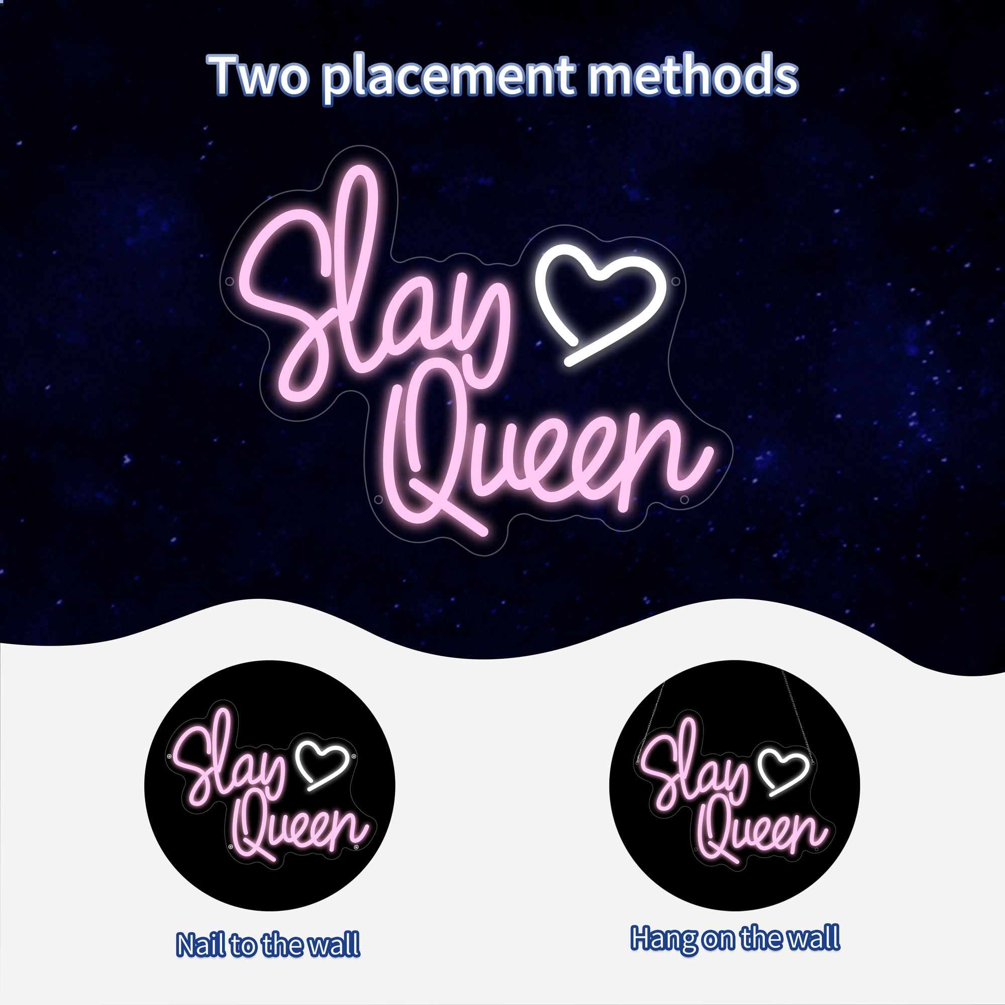 Slay Queen Neon Sign, Slay Queen Led Signs for Wall Decor, Dimmable Pink Neon Light Sign for Bedroom, Preppy Girl Aesthetic Room Dorm Decor, Neon Gift for Girls