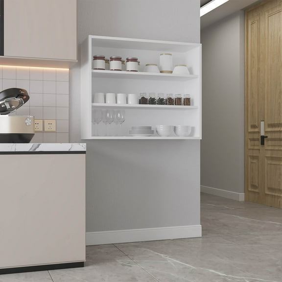 30" Wall Shelf White 3 Shelves for Kitchen Storage and Display