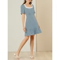 thumbnail image 5 of MODA NOVA Junior's Dots Print Square Neck Short Sleeve Ruffle Hem a Line Dress, 5 of 5