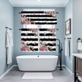 thumbnail image 3 of Pink Flowers Kitchen Curtains Sets for Windows 24 Inch Length, Spring Floral Butterflies Black White Striped Farmhouse Rod Pocket Window Treatments Tier Curtains and Valances Set for Bedroom/Bathroom, 3 of 8