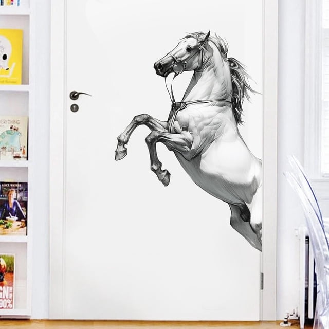 Adhesivos de pared elegantes de PVC saltando caballos, 38 x 90 cm, negro y blanco