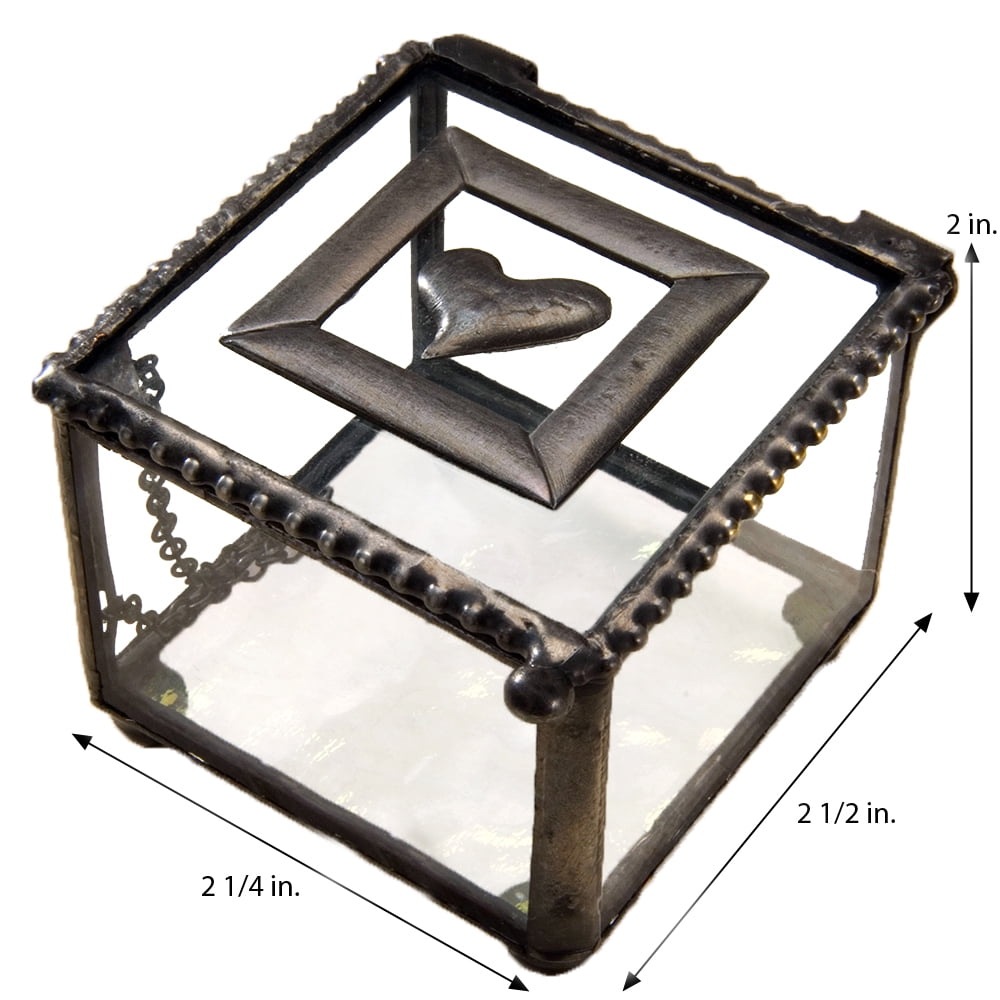 Clear Glass Jewelry Box with Decorative Heart Accent Keepsake Trinket Storage - J Devlin Box 622