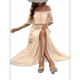 thumbnail image 3 of Vestido Informal de Lunares con Hombros Descubiertos para Mujer, con Volantes, Corsé, Borlas y Cintura Alta, con Abertura y Abertura, Color Liso Albaricoque S, 3 of 8