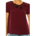 thumbnail image 5 of Women's Short Sleeve Top with Puff Sleeves Lace Accent Round Neck, 5 of 5