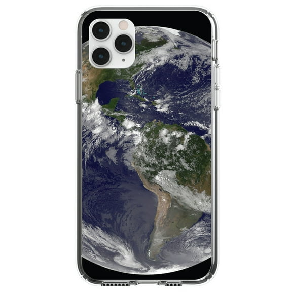 DistinctInk Clear Shockproof Hybrid Case for iPhone 11 Pro MAX (6.5" Screen) - TPU Bumper, Acrylic Back, Tempered Glass Screen Protector - Earth Space Western Hemisphere
