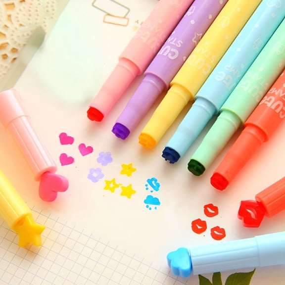 CCOCC 6Pcs Cute Candy Color Stamp Highlighters Pen Creative Marking Pen Stationery