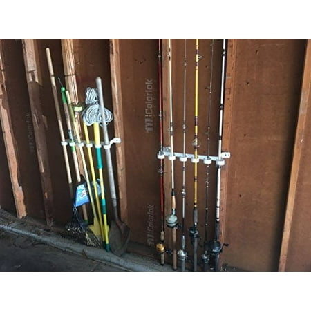 Storage Rack for Garage Doors with Hooks for Fishing Rods Kayak Paddles and More