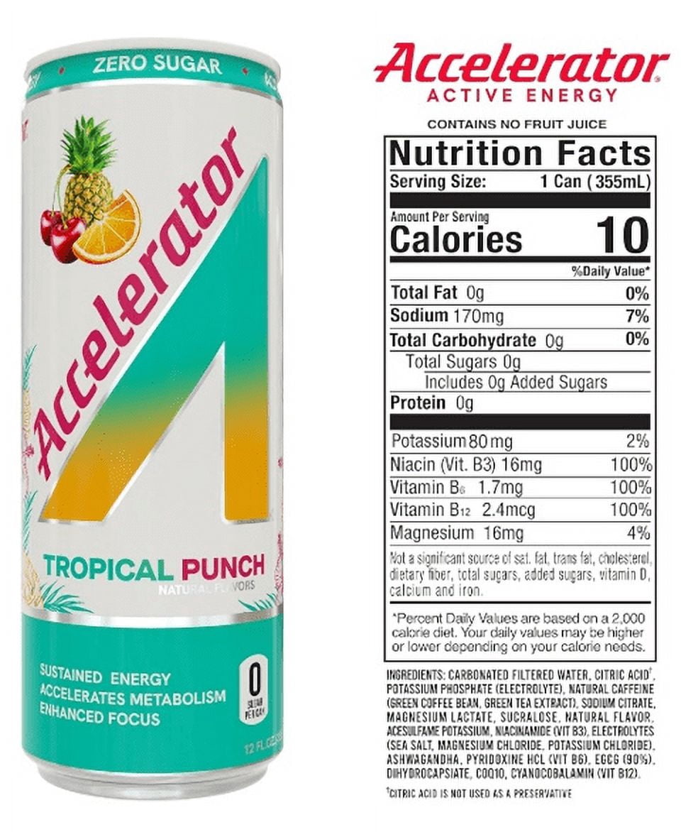 Accelerator Tropical Punch Energy Drink, 12 Fl Oz (12 Pack)
