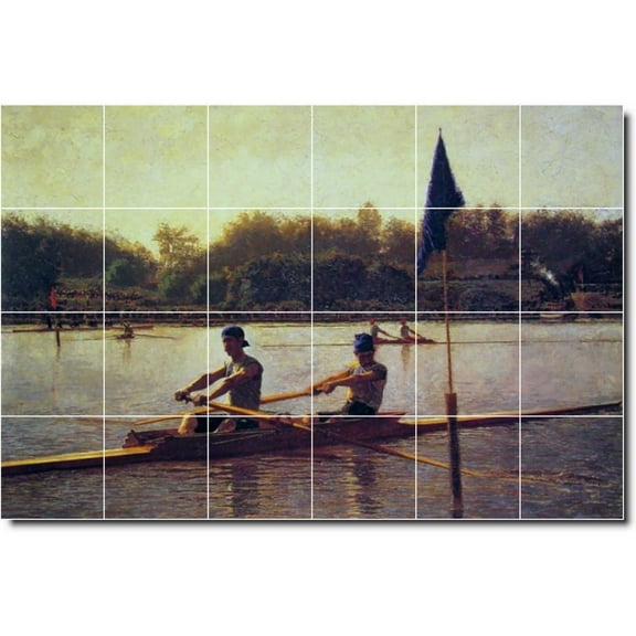 Ceramic Tile Mural-Thomas Eakins Waterfront Painting 348. 25.5" w x 17" h using (24) 4.25 x 4.25 ceramic tiles