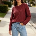 thumbnail image 4 of Xdegoge Womens Cable Knit Sweaters Crew Neck Long Sleeve Pullover Casual Relaxed Fit Cozy Fall Winter Warm Vintage Chunky Jumper Tops Everyday Fashion Knitwear, 4 of 8
