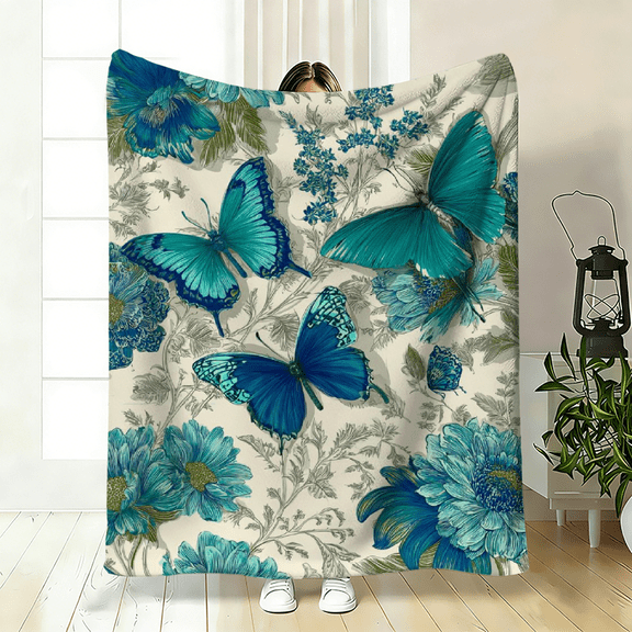 Butterfly Print Flannel Blanket. Soft Warm Versatile for Sofa, Bed, Car, Office, Camping and All Season.