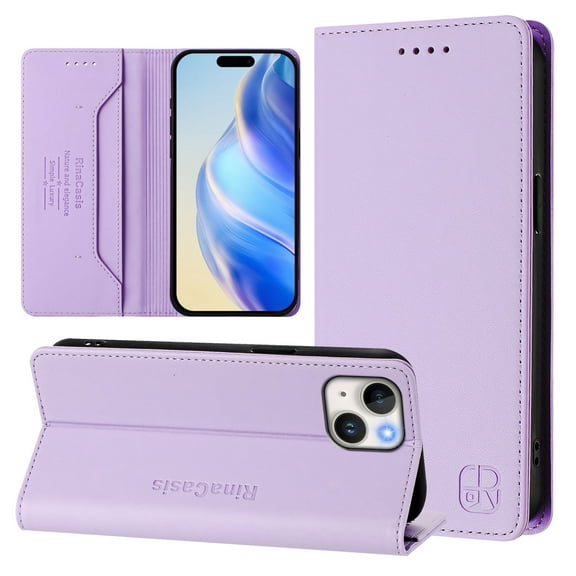 Compatible with iPhone 15 Plus Wallet Case, PU Leather Flip Case with RFID Blocking Card Slots, Kickstand Slim Fit Magnetic Wireless Charging Phone Cover for iPhone 15 Plus, Purple
