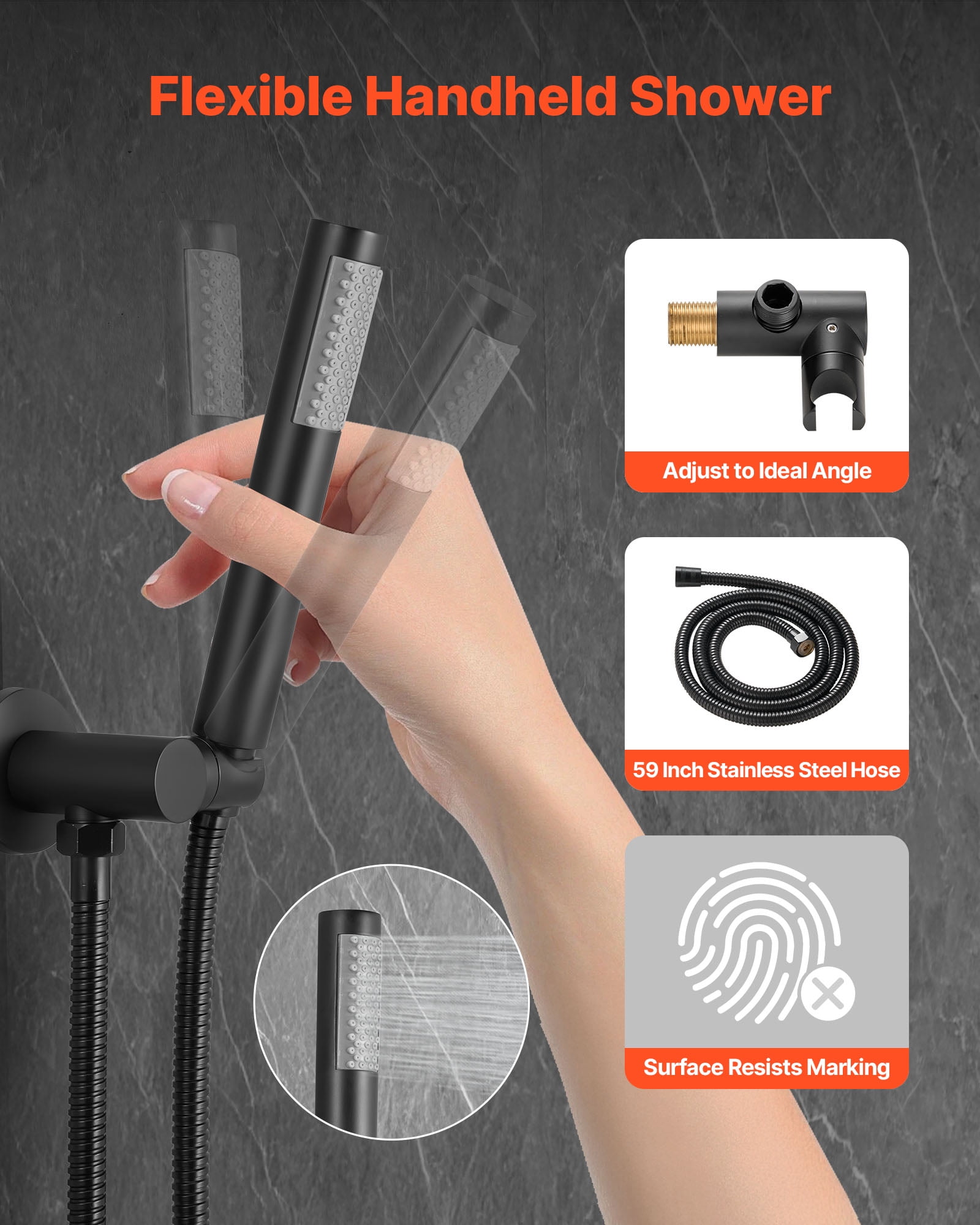 VEVOR Shower Faucet Set, Rainfall Bathroom Shower System with 8-Inch Round Rain Shower Head and Handheld Spray, Wall Mounted Bath Fixtures with Brass Valve and Trim Kit, Matte Black