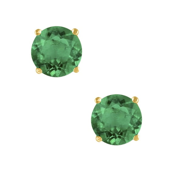 AoneJewelryRound Emerald Earrings for Women In 14k Yellow Gold Prong-Setting