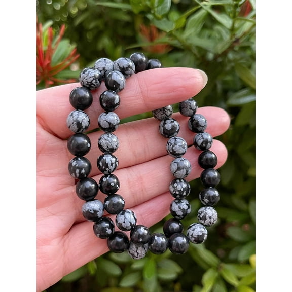 Snowflake Obsidian Crystal Bead Bracelet 8mm, Wholesale Genuine Snowflake Obsidian Stretch Gemstone Bracelet, Gift for Men & Women (1)