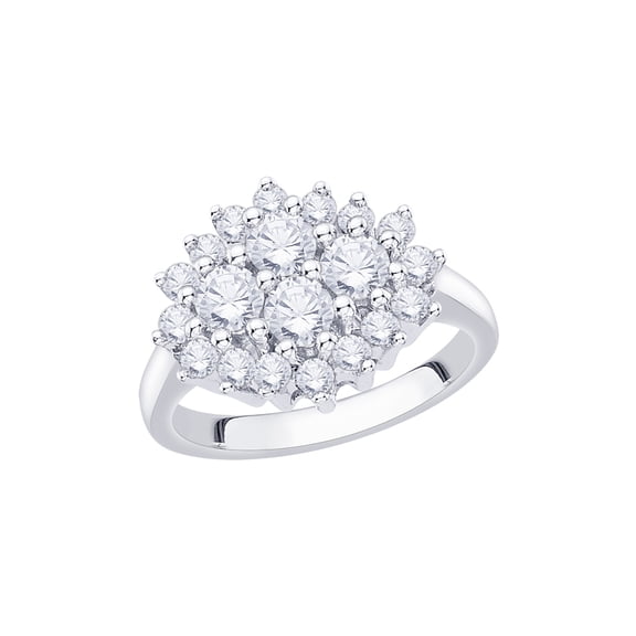 Diamond Cluster Fashion Ring in Sterling Silver (1 1/2 cttw) (I-Color, SI3/I1-Clarity) (Size-9.5)