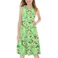 thumbnail image 3 of Spazoro Little & Big Girls A-Line Dress, Floral Print Crew Neck 2025 New Style Sleeveless Summer Dresses for Child Girls Green Size 11 T, 3 of 7