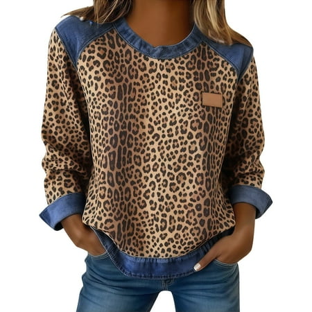 Aoiroe Sweatshirt for Women Long Sleeve Shirts Crewneck Sweaters Fall Fashion Outfits 2026 Trendy Tunic Tops Plus Size Khaki 3XL
