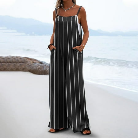 Clearance Sale Sleeveless Jumpsuit Wrapped Elegant for Womens Dressy Casual 2025 One Piece Romper Outfits Black XXXL