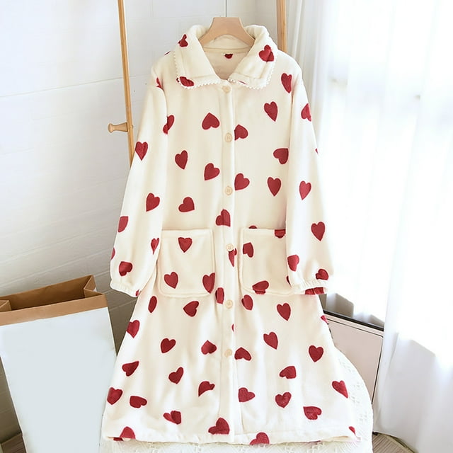 Robes For Women Fuzzy Button Down Heart Robe With Collar Ankle Length Robes For Women Shower Robe For Women Search This Page