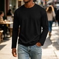 thumbnail image 3 of Long Sleeve Shirt for Men Stylish Crew Neck Solid Color T Shirts Breathable Lightweight Regular Fit T-Shirts for Athletic Casual Travel Black 2XL, 3 of 4