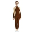 thumbnail image 2 of iiniim Kids Girls Sparkly Long Sleeve Full Body Unitard Gymnastics Leotard Bodysuit Ballet Dancewear Brown 8, 2 of 7