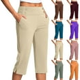 thumbnail image 2 of Fengactive Women's Casual Elastic Waist Straight Leg Dress Capri Pants for Women Pull On Office Work Capris with Pockets, 2 of 8