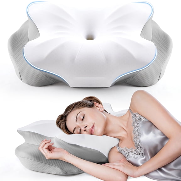 KAIPARA Contour Memory Foam Bed Pillow for Sleeping, Cooling Cervical Pillow with Neck and Shoulder Support for Side, Back and Stomach Sleepers, Gray