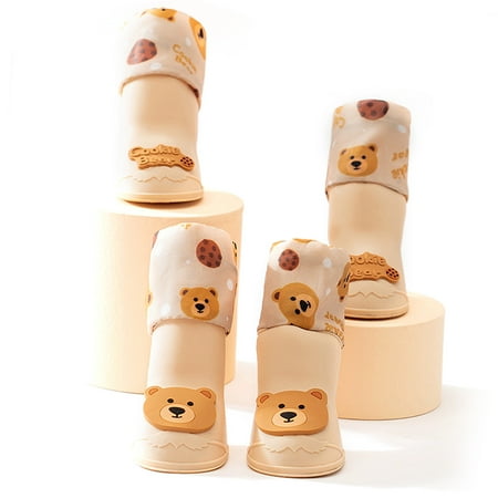 4Pcs Dog Rain Boots Waterproof Cute Animal Pattern Soft Slip Resistant Wearproof Pet Shoes with Adjustable Strap Brown Bear M (Recommended Weight Within 1.5?4kg/3.3?8.8lb) Wuuuyi