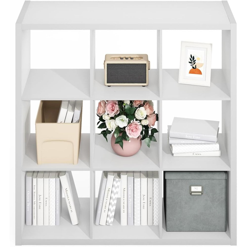 FurniFact White Engineered Wood 9 Cube Storage Organizer with Open Back Modern Design