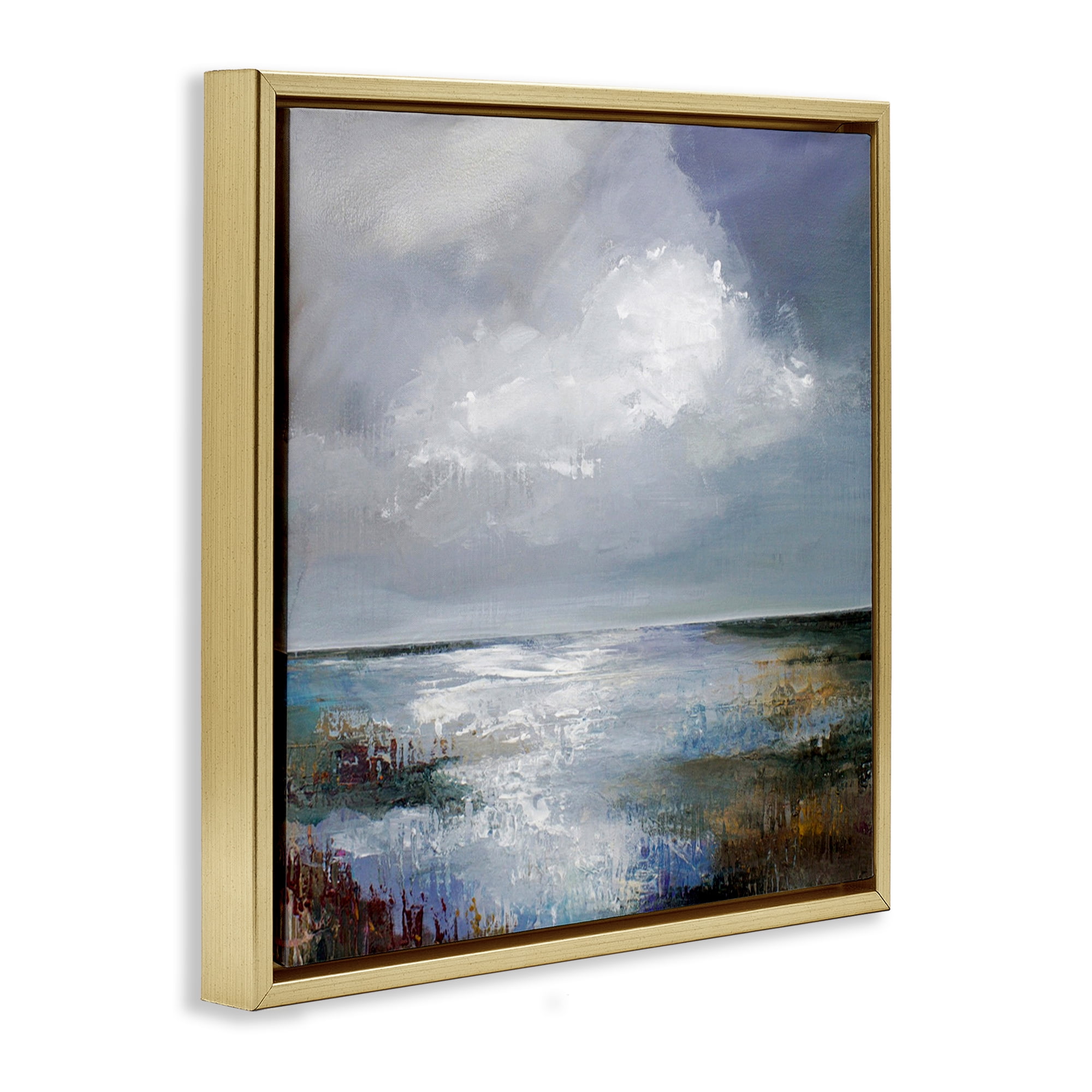 Stupell Industries Sun Reflection Ocean Surface Landscape & Nature Painting Gold Floater Framed Canvas Art Print Wall Art, 25 x 25