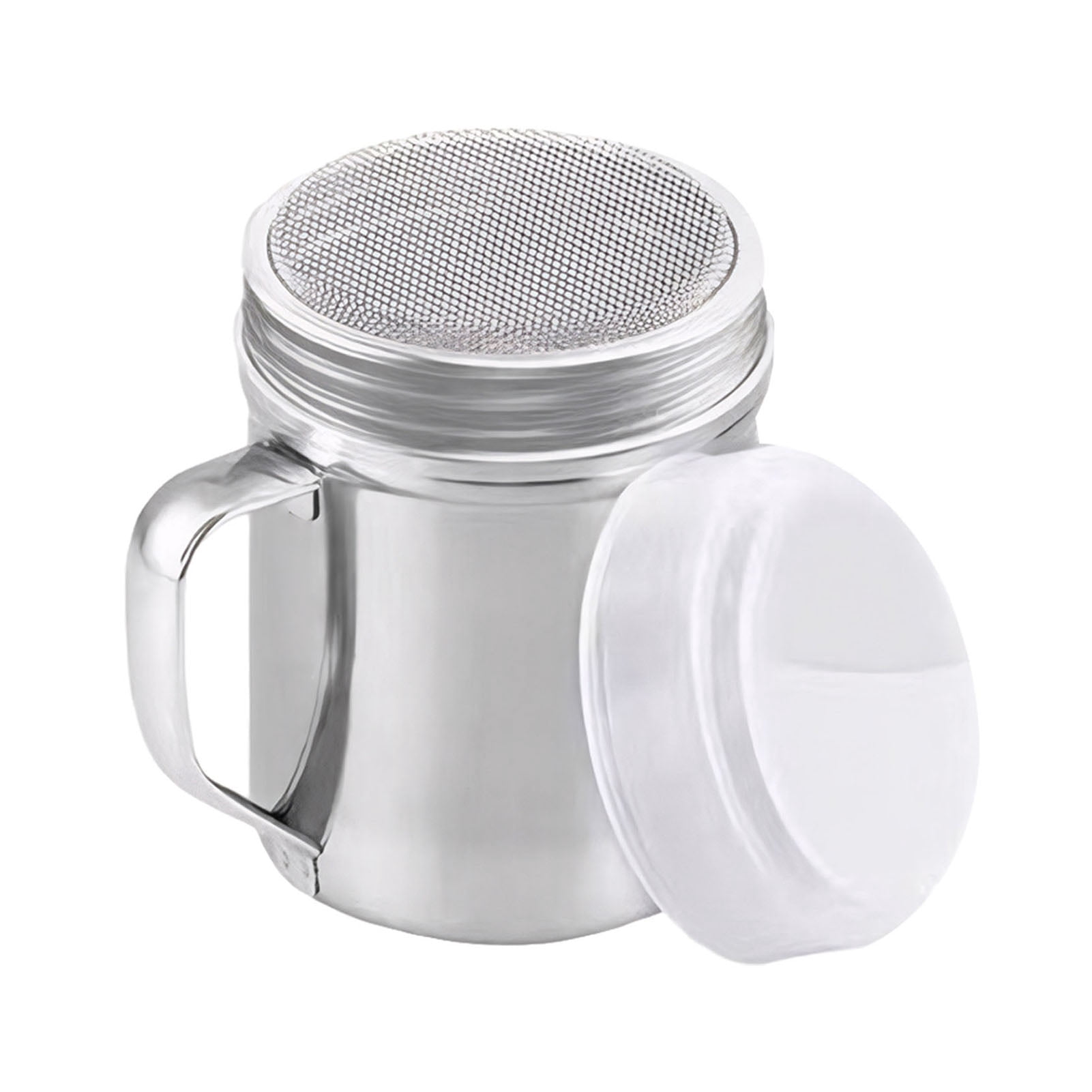 Dispensador de polvo de acero inoxidable, malla fina, azúcar y canela, con asa y tapa hermética, apto para lavavajillas, tamiz de harina para hornear, café y postres.