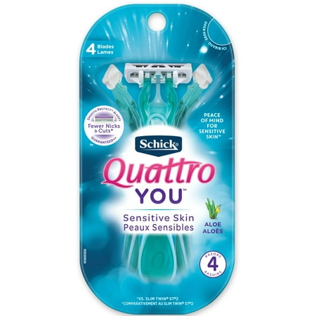Ladies Disposable Razor - Schick Quattro YOU Sensitive Peace of Mind Disposable Razor for Women, 4 Count