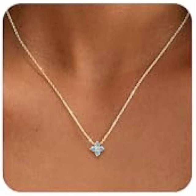 Chenchen Birthstone Gold Necklaces for Women Dainty Non Tarnish 14K Gold Plated Diamond Necklace Cubic Zirconia Pendant Necklaces Women Gold Trendy Jewelry Bridesmaid Birthday Christmas Gift