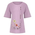 thumbnail image 5 of Fesfesfes Gym Tops Women's Summer Casual Round Neck Short Sleeve Flower Printing Loose Shirt TopsDMM-Y4448 T Shirts for Women XL(US:10), 5 of 6