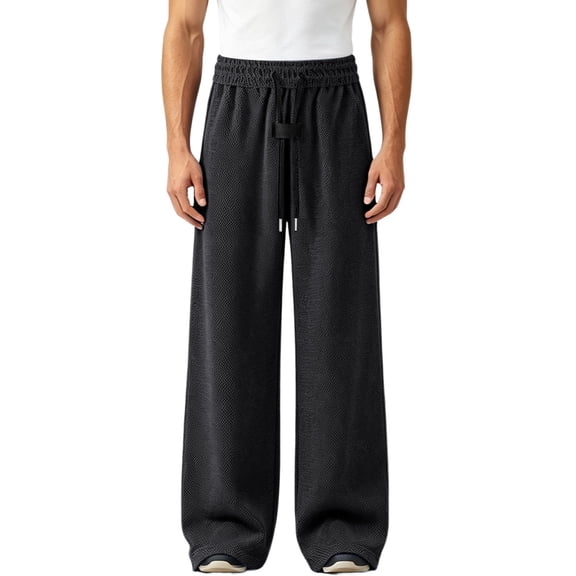 Cekizud Big and Tall Mens Sweatpants Elastic High Waist Textured Wide Leg Sweatpants Casual Straight Trousers, M-5XL