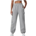 thumbnail image 5 of RYRJJ Womens Cinch Bottom Sweatpants Cargo Joggers Baggy Sweat Fall Pants Athletic Cotton Fleece Lined Casual Pants with Pockets(Gray,L), 5 of 8