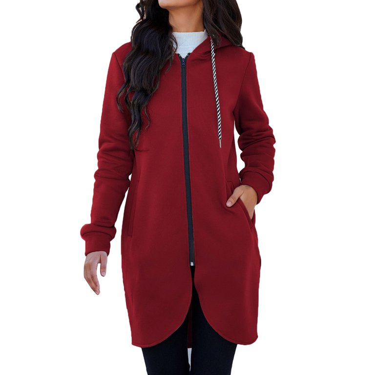 Zipper Sweatshirt No Hood Front Pocket Jacket Women Womens Casual Solid  Long Sleeve Zipper Print Hooded Coat Pocket Sweatshirt Coat Long Trench  Coat Women - Walmart.com