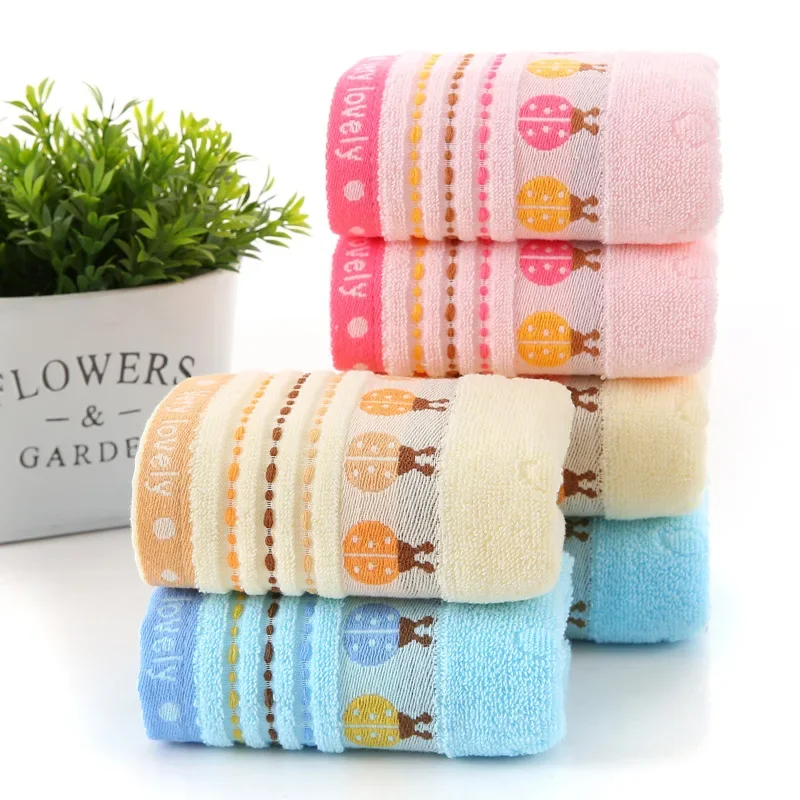 JJYY Pure Cotton Children's Towel Set 2 Styles 25*50cm Soft Absorbent Kids Baby Student Face Wash Towel