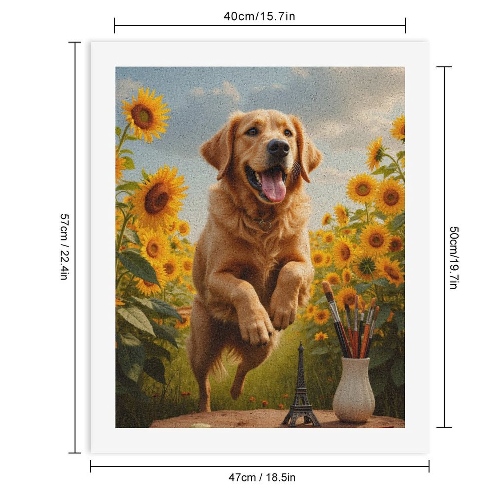 Paint By Numbers Kit for Adults Beginner - Dog Sunflowers Art Supplies Eiffel DIY Canvas Painting Kits for Adults, Frameless Paint By Number for Adults for Home Wall Decor 16x20 Inch