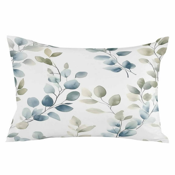 Teal Blue Botanical Throw Pillow Cover 12 x 20 Inch Decorative Pillow Cover Eucalyptus Leaves Watercolor Summer Lumbar Pillowcase Seasonal Rectangle Cushion Case for Couch Sofa Bed Living Room